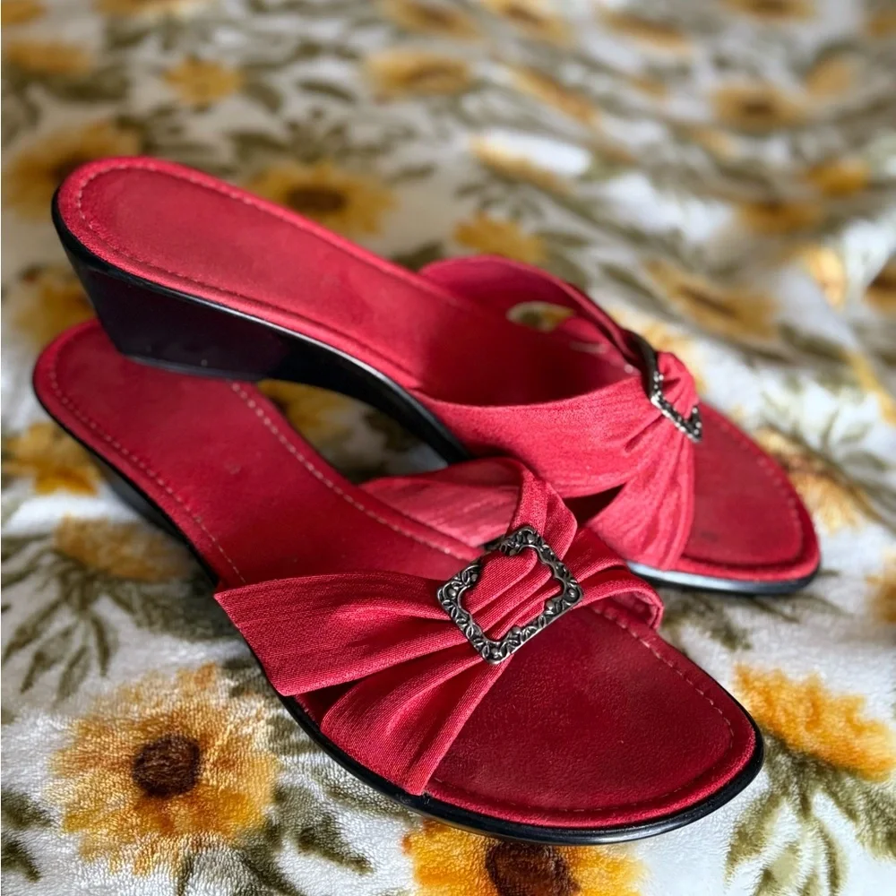 Kim Rogers Red “Joyce” Slide wedge.